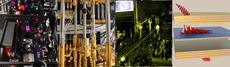 Four images of experimental equipment and a graphic.